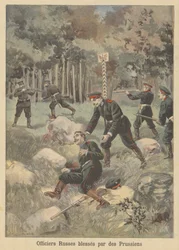 Russische Offiziere bei einer Konfrontation mit preußischen Soldaten verwundet